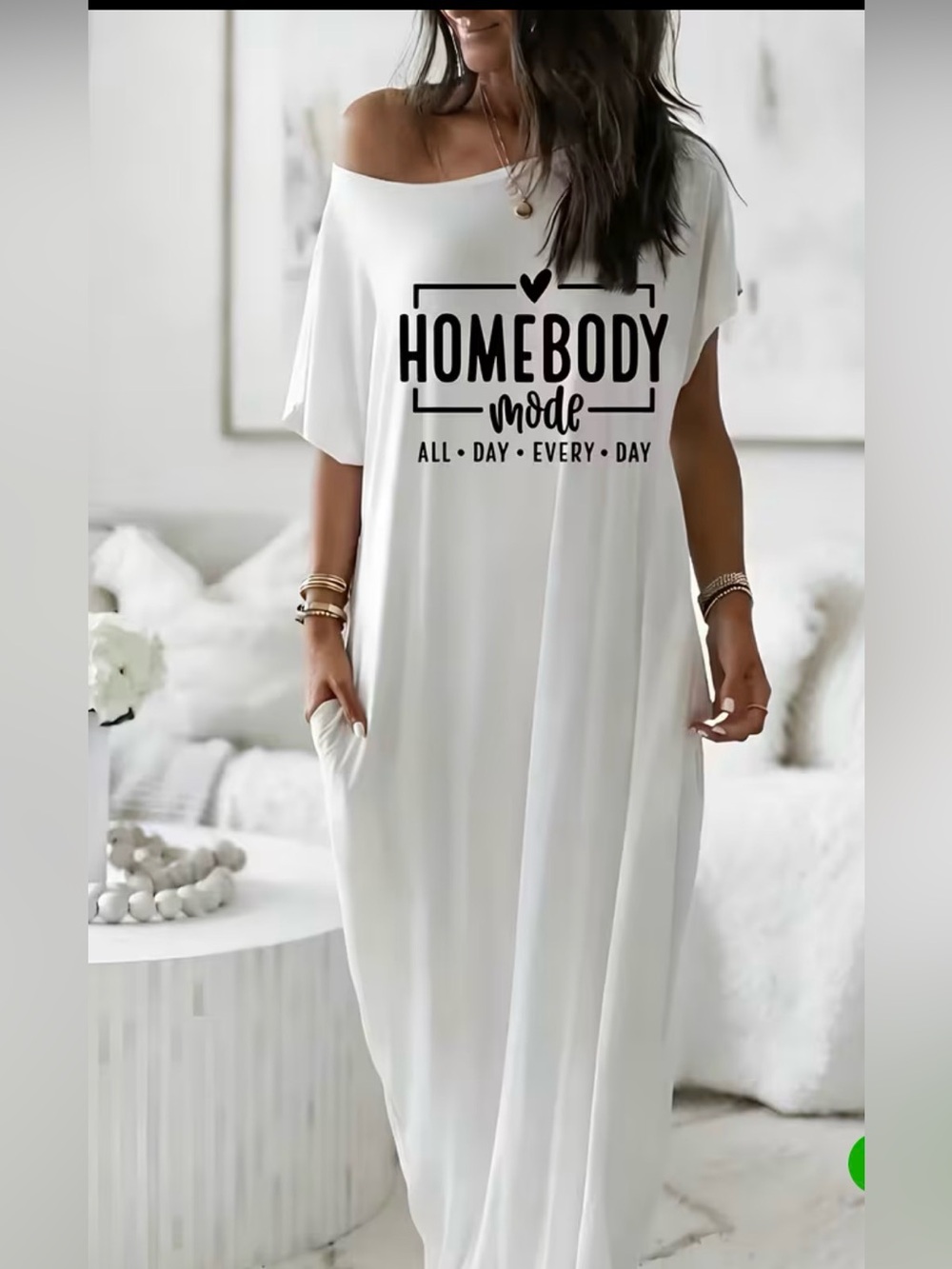 White "Homebody Mode" Casual Maxi Dress